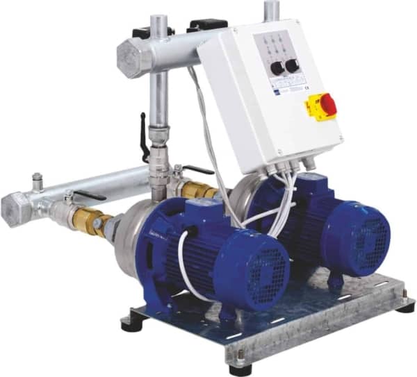 Grup de pompare pentru ape curate echipat cu doua pompe centrifugale multietajate din inox
