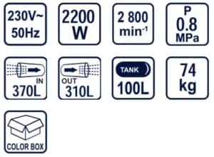 Compresor aer cu ulei RAIDER RD-AC03 3cp 100l debit aer aspirat 370l/min debit aer refulat 310l/min 8bar 74kg