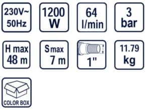 Hidrofor RAIDER RD-WP1200 inox 1200 W 24 l 3840 l/h inaltime refulare 48 m adancime absorbtie 7 m 3 bar 11.79 Kg