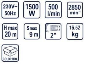 Pompa de suprafata RAIDER RD-2DK20 Fonta 2cp 30000 l/h inaltime refulare 20m adancime absorbtie 9m 2bar 16.52Kg
