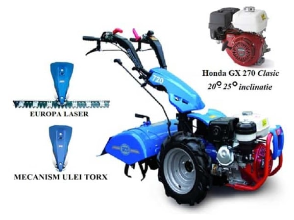 Motocultor profesional BCS 738 GX270 Benzina 8.5 cp latime de lucru 115 cm + Mec. ulei TORX + Bara de cosire
