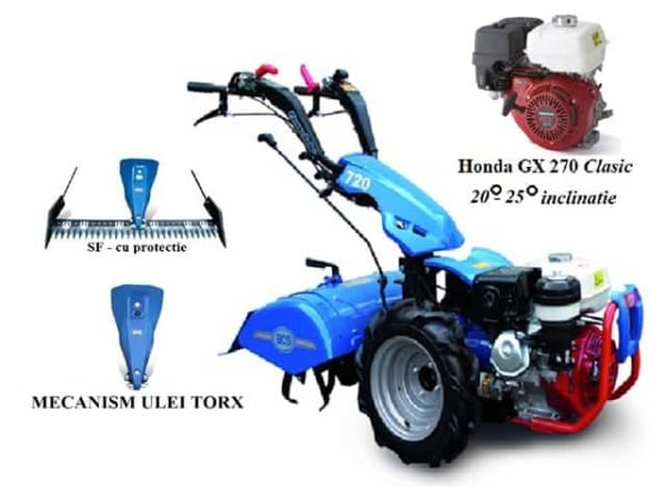 Motocultor profesional BCS 738 GX270 Benzina 8.5 cp latime de lucru 145 cm + Mec. ulei TORX + Bara de cosire