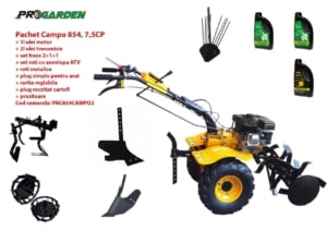 Pachet motocultor Campo 854, benzina, 7.5CP, 2+1 trepte, roti atv, manicot rulment, accesorii PS1, ulei