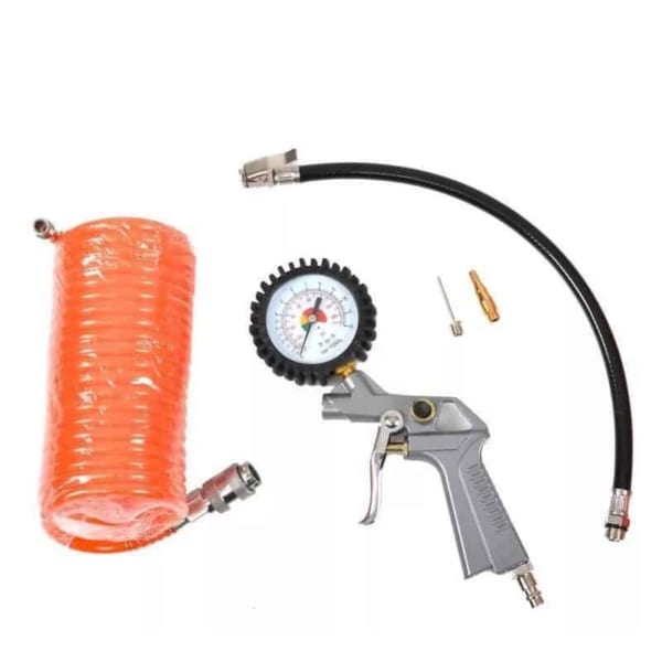 Set 5 accesorii Hecht 002024 pentru compresor pistol cu manometru 1 4 furtun spiralat 5 m adaptoare