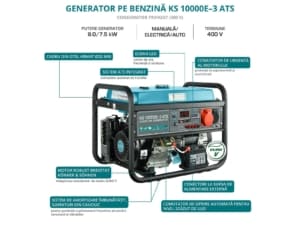 Generator de curent benzina Konner & Sohnen KS 10000E-3 ATS trifazat AVR 8 kW pornire electrica ATS inclus | Travandi.ro