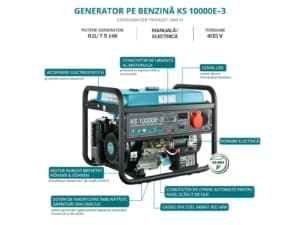 Generator de curent benzina Konner & Sohnen KS 10000E-3 trifazat AVR 8 kW pornire electrica | Travandi.ro