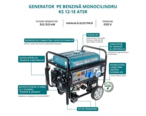 Generator de curent benzina Konner & Sohnen KS 12-1E ATSR monofazat AVR 9,2 kW pornire electrica | Travandi.ro