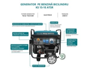 Generator de curent benzina Konner & Sohnen KS 15-1E ATSR monofazat AVR 12,5 kW pornire electrica | Travandi.ro