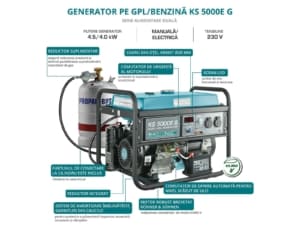 Generator de curent benzina/gaz Konner & Sohnen KS 5000E G monofazat AVR 4,5 kW pornire electrica | Travandi.ro