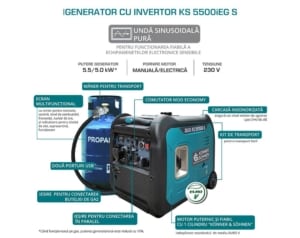 Generator de curent benzina/gaz Konner & Sohnen KS 5500iEG S monofazat invertor 5,5 kW pornire electrica | Travandi.ro
