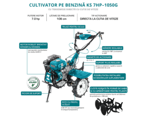 Motocultor KONNER & SOHNEN KS 7HP-1050G Benzina 7 CP latime 108 cm | Travandi.ro