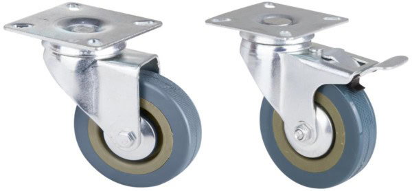 Roata Pivotanta cu Flansa din PVC Gri pentru Mobilier diametru: 50mm, Tip: Cu Frana