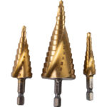 Set 3 burghie conice in trepte ¼" HSS+TIN ø4-32mm