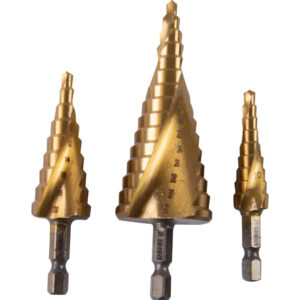 Set 3 burghie conice in trepte ¼" HSS+TIN ø4-32mm