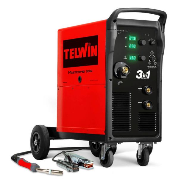 Aparat sudura multiproces MIG/MMA/TIG DC Telwin Mastermig 305i, 250/270 A, sarma otel 0.6-1.2 mm, cu accesorii 1 Aparat sudura multiproces MIG/MMA/TIG DC Telwin Mastermig 305i, 250/270 A, sarma otel 0.6-1.2 mm, cu accesorii