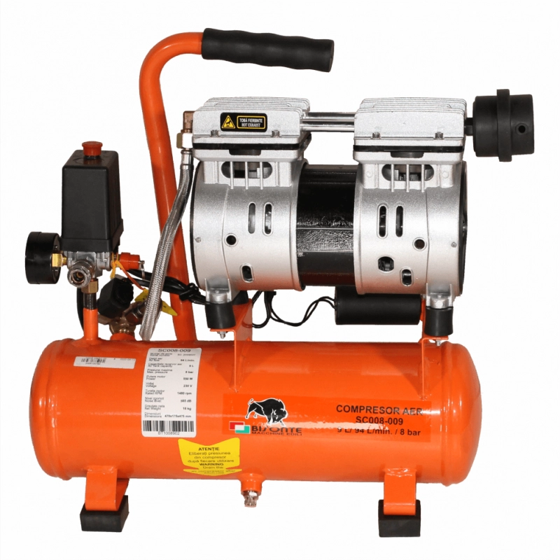 Compresor de aer cu piston BISONTE SC008-009 fara ulei 230V 0,8 cp debit aer 94 l/min presiune 8 bar 1 Compresor de aer cu piston BISONTE SC008-009 fara ulei 230V 0,8 cp debit aer 94 l/min presiune 8 bar