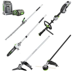 Set multifunctional Ego Power MHBC1204E, cu ansamblu motor, fierastrau, cap cu fir, lama gard viu, accesoriu cutit cu 3 dinti, incarcator rapid, acumulator Li-Ion de 5.0 Ah