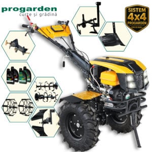 ProGARDEN Pachet Campo 1873 Alpine V2  Motocultor 18CP + Plug bilonat + Plug reversibil + Prasitoare + Adaptor +  2 roti metalice 540x170 + 4L Ulei