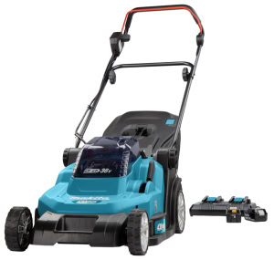 Masina de tuns gazon LXT 18V, 43 cm, livrata cu 2 acumulatori 18V 5.0Ah MAKITA DLM432PT2 | Travandi.ro
