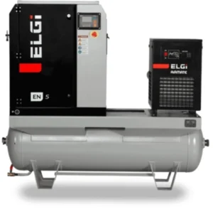 Compresor electric cu surub ELGI EN5-7bar debit 0.74mc/min, uscator si rez.270L inclus, 5.5kW/400V