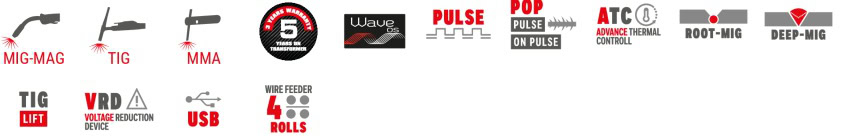 Aparat sudura MIG-MAG/FLUX/BRAZARE/ MMA/TIG-DC LIFT Telwin INVERPULSE60.40WAVE_ACC, 500 A, sarma sudura otel 0.6-2.4 mm, electrozi 1.6-8 mm, cu accesorii 10 INVERPULSE60.40