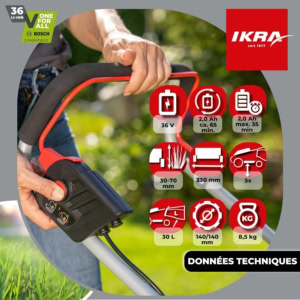 MASINA TUNS GAZON bat. 33cm Ikra IB-LM 33 fara Incarcator fara Baterie 36V compatibil Bosch | Travandi.ro