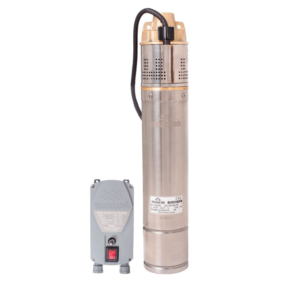 Pompa submersibila periferica Wasserkonig HS1450-11.5, diametru 4", 1450 W, debit 3180 l/h, inaltime refulare 115 m 1 Pompa submersibila periferica Wasserkonig HS1450-11.5, diametru 4", 1450 W, debit 3180 l/h, inaltime refulare 115 m