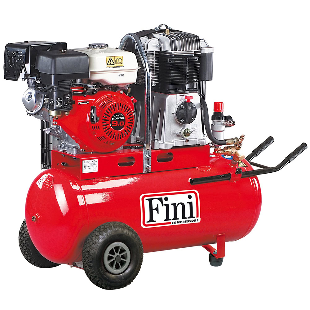 Compresor de aer cu ulei, motor termic pe benzina, cu 2 cilindri si o treapta de compresie, Fini MK103-100-5.5S, 4 kW, 10 bar, 365 l/min, cu butelie de 100 l 1 Compresor de aer cu ulei, motor termic pe benzina, cu 2 cilindri si o treapta de compresie, Fini MK103-100-5.5S, 4 kW, 10 bar, 365 l/min, cu butelie de 100 l