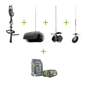 Set multifunctional Ego Power MRC2306E, ansamblu motor, perie rotativa, cap taiere cu 2 cutite, cultivator incarcator rapid, 2 acumulatori 4.0Ah
