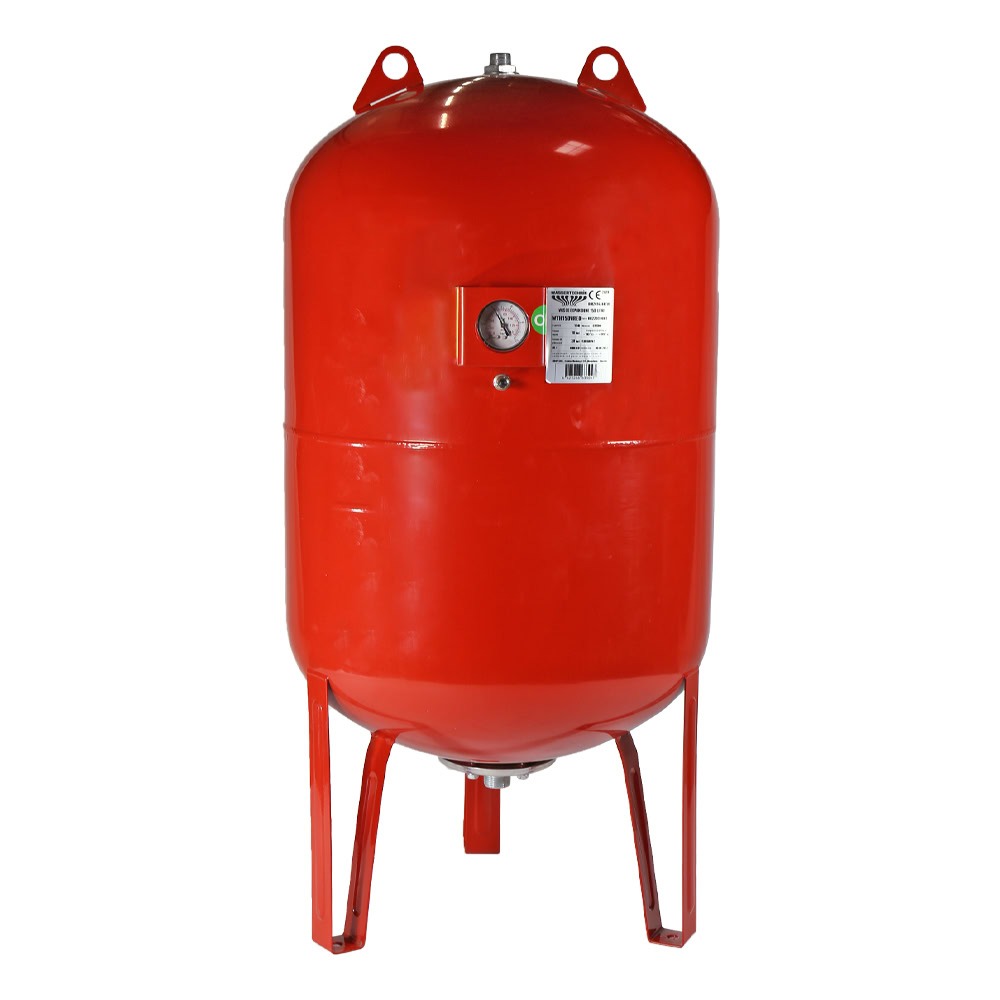 Vas de expansiune vertical Wassertechnik WTH150VMRED, apa calda, volum 150 l, presiune max.10 bari, cu suport, manometru 1 Vas de expansiune vertical Wassertechnik WTH150VMRED, apa calda, volum 150 l, presiune max.10 bari, cu suport, manometru