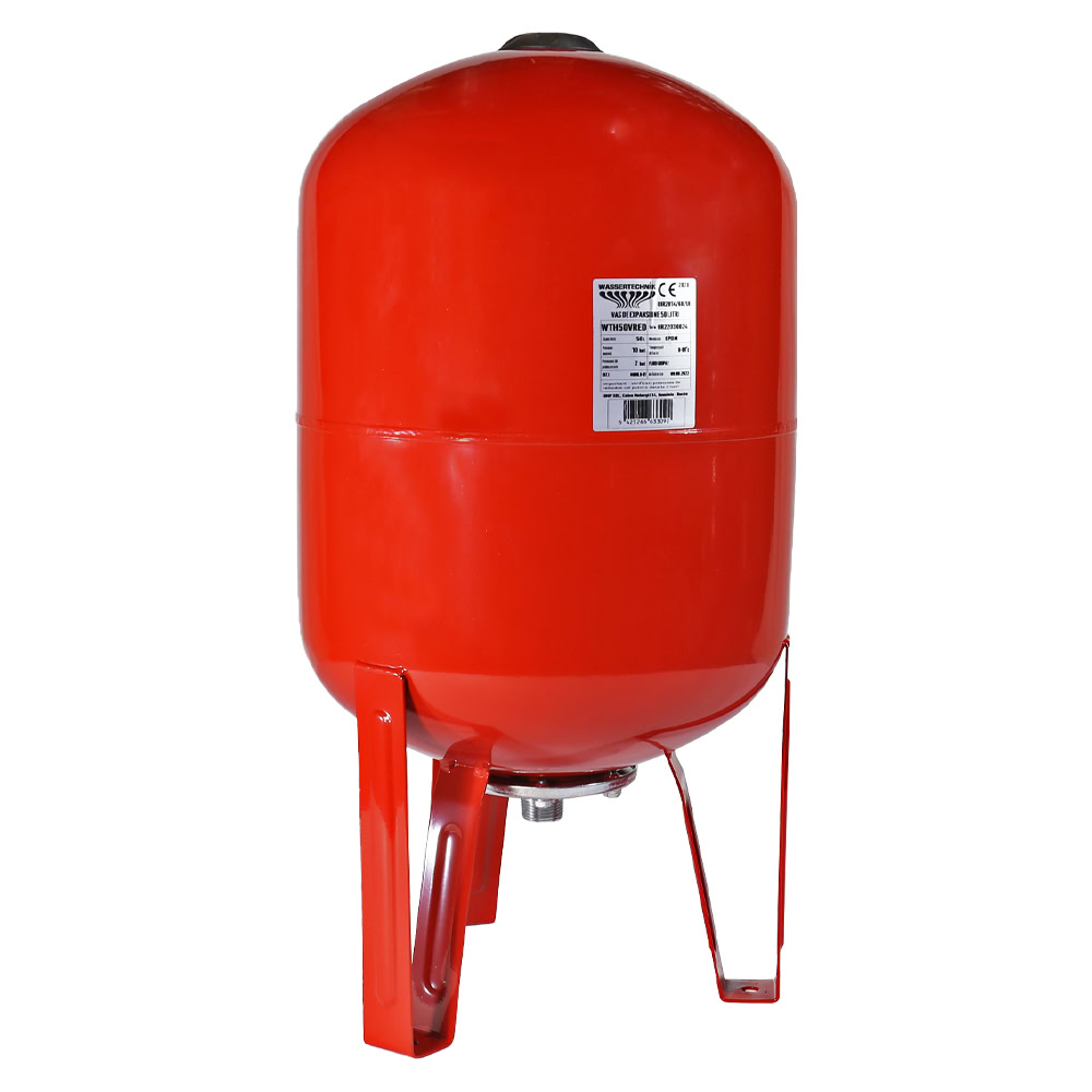 Vas de expansiune vertical Wassertechnik WTH50VRED, apa calda, volum 50 l, presiune max.10 bari, cu suport 1 Vas de expansiune vertical Wassertechnik WTH50VRED, apa calda, volum 50 l, presiune max.10 bari, cu suport
