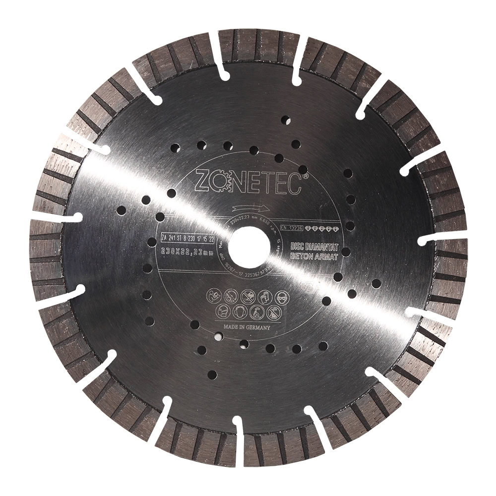 Disc diamantat Zonetec ZA241STB230171522 pentru beton armat, taiere segmentata, D 230x22.3x17 mm 1 Disc diamantat Zonetec ZA241STB230171522 pentru beton armat, taiere segmentata, D 230x22.3x17 mm