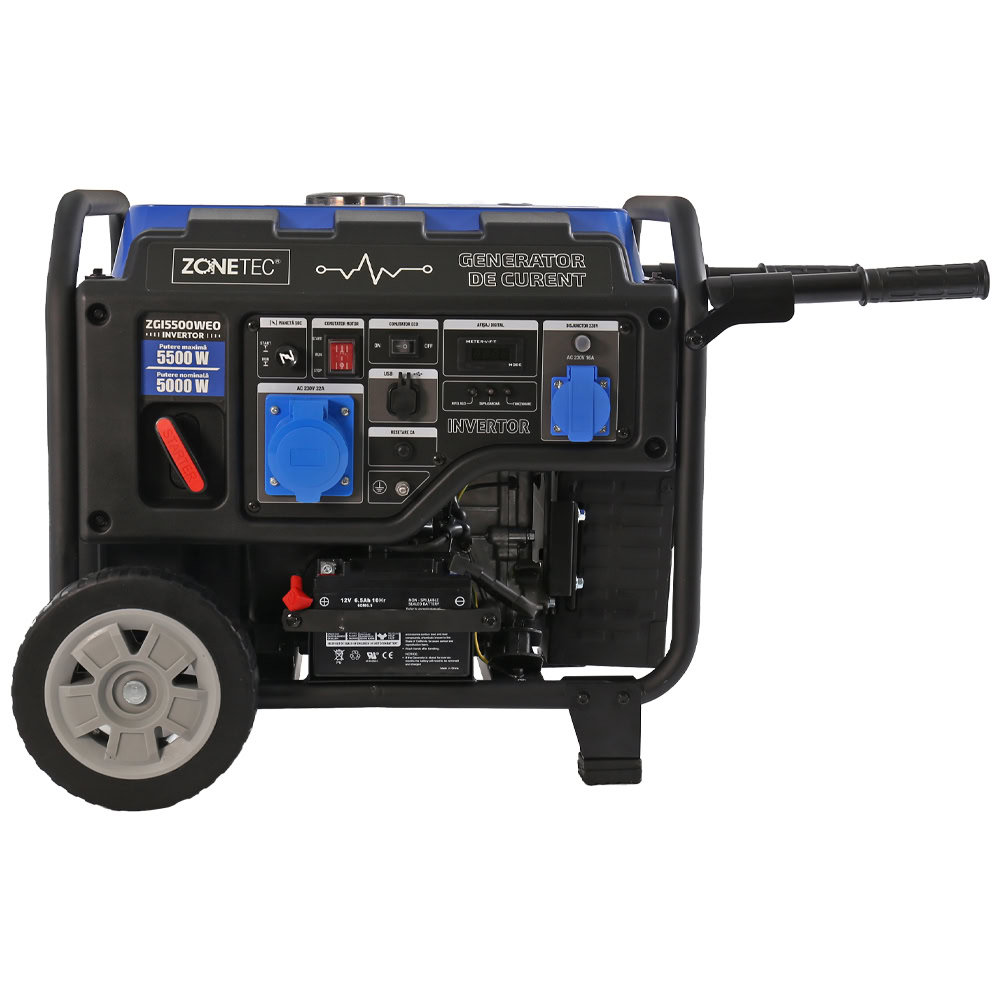 Generator de curent tip inverter Zonetec ZGI5500WEO, monofazat, 5.5 kW, roti pentru transport, pornire electrica 2 Generator de curent tip inverter Zonetec ZGI5500WEO, monofazat, 5.5 kW, roti pentru transport, pornire electrica - Image 2