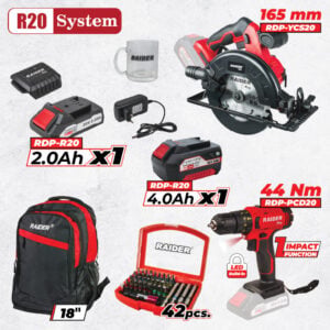 R20 Set 2 unelte 2Ah 4Ah + 2 accesorii si rucsac RDP-BXS2