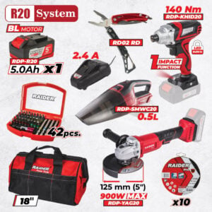 R20 Set 3 Unelte 5Ah + 4 accesorii si geanta RDP-BXS3