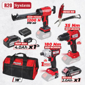 R20 Set 3 unelte 2Ah 4Ah + 1 accesoriu si geanta RDP-BXS10