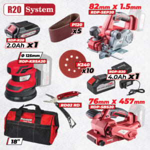 R20 Set 3 Unelte 2Ah 4Ah + 3 accesorii si geanta RDP-BXS11