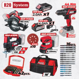 R20 Set 4 Unelte 2Ah 4Ah + 3 accesorii si geanta RDP-BXS12