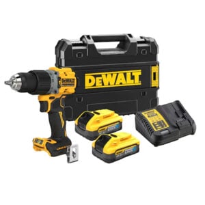 Masina de gaurit si insurubat cu percutie DeWalt DCD805H2T, max 90 Nm, cu 2 acumulatori Powerstack 18V / 5.0Ah, in valiza de transport