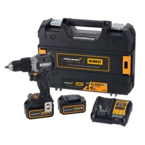 Masina de insurubat si gaurit cu percutie DeWalt x McLaren F1 Team DCD85MP2T, 2 acumulatori XR 18V / 5.0Ah, incarcator, 90 Nm, valiza TSTAK