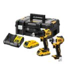 Set combo DeWalt DCK2062D2T, motor fara perii: bormasina 18V DCD709, surubelnita cu impact 18V DCF809, 2 acumulatori 2Ah, incarcator, valiza TSTAK