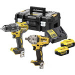 Set combo DeWalt DCK2077P2T, motor fara perii: bormasina DCD791, surubelnita cu impact DCF894, 2 acumulatori 18V 5Ah, incarcator, valiza TSTAK