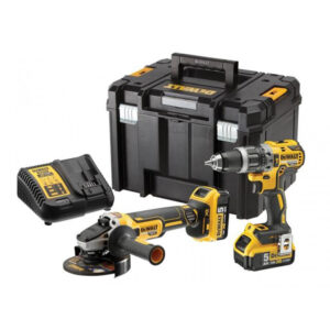 Set DeWalt DCK2080P2T, motor fara perii: bormasina cu percutie 18V DCD796 + polizor unghiular DCG405, 2 acumulatori 18V 5Ah, incarcator, valiza TSTAK