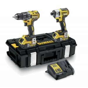 Set combo DeWalt DCK266P2 18V: masina de gaurit cu percutie, DCD796, masina de insurubat cu impact DCF887, 2 acumulatori 18V 5Ah, incarcator, valiza