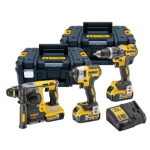 Set DeWalt DCK368P3T: rotopercutor DCH273 + bormasina percutie DCD796 + surubelnita impact DCF887, 3 acumulatori 18V 5Ah, incarcator, 2 cutii TSTAK II