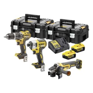 Set DeWalt DCK384P2T: surubelnita cu impact DCF887 + bormasina/insurubat DCD796 + polizor DCG405, 2 acumulatori 18V 5Ah, incarcator, 2 cutii TSTAK
